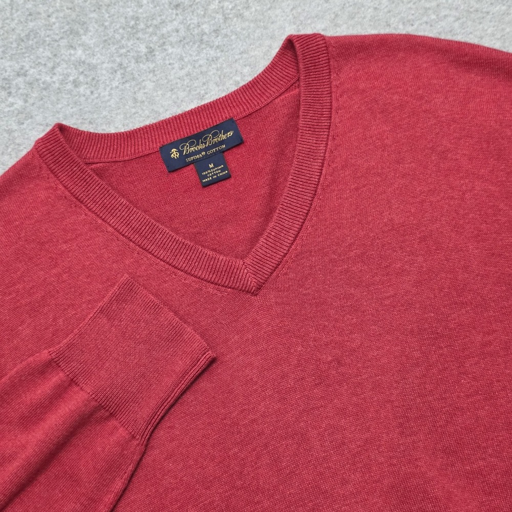 Brooks Brothers Men's Size Medium Red V-Neck 100% Supima Cotton‎ Sweater